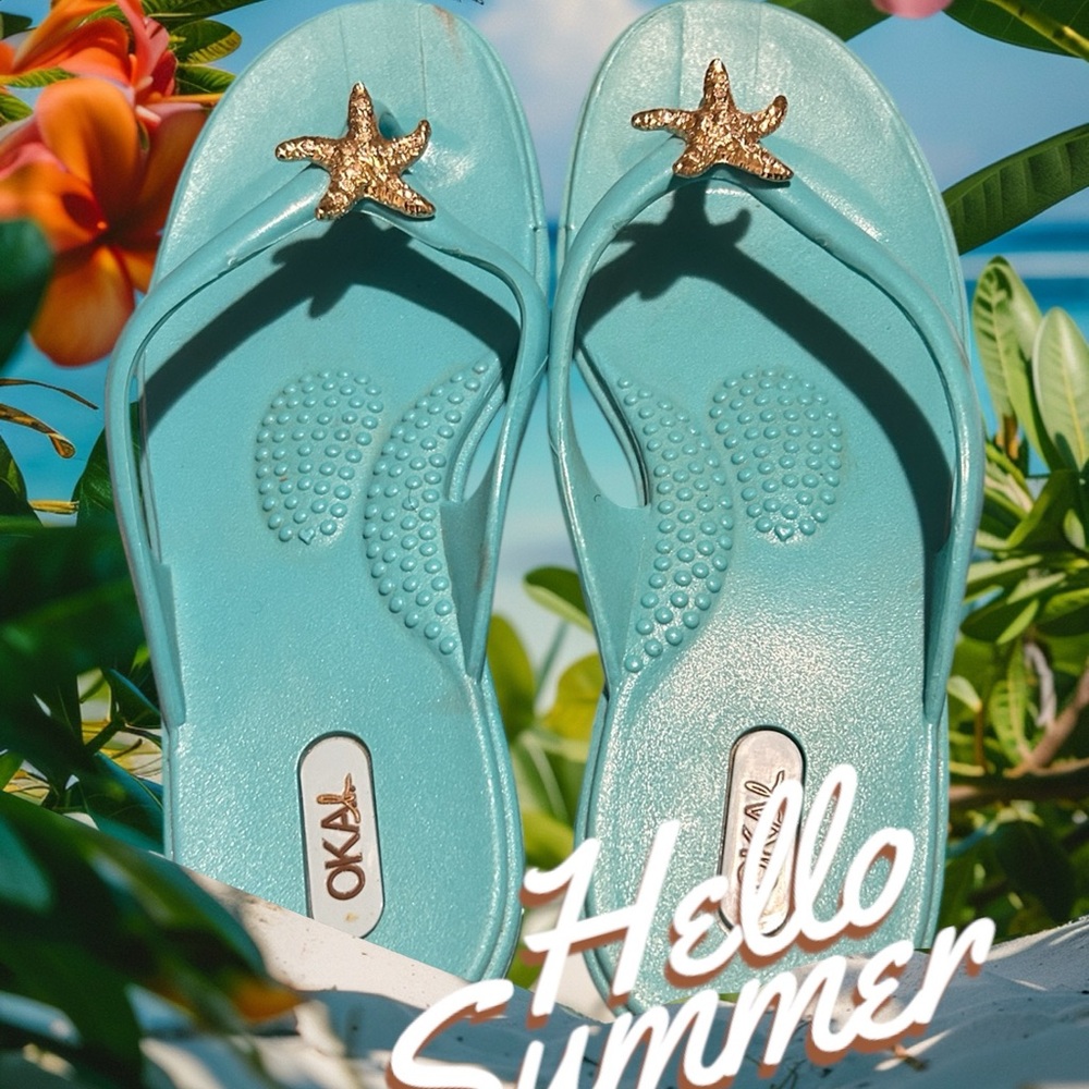 Oka b  blue beaded sandals size S